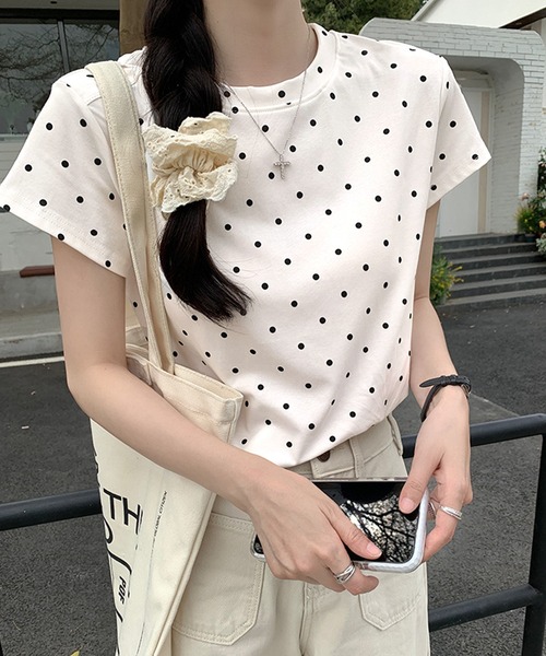 PRIVATE  BEACH（プライベートビーチ）の「ドット柄Tシャツ（Tシャツ/カットソー・レディース・ブラック/グレー/ホワイト・M/L）」の11枚目の写真
