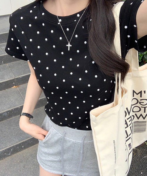 PRIVATE  BEACH（プライベートビーチ）の「ドット柄Tシャツ（Tシャツ/カットソー・レディース・ブラック/グレー/ホワイト・M/L）」の14枚目の写真