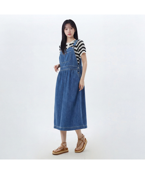LAP（ラップ）の「フロントポケットデニムロングプレイワンピース AS2DO462（ワンピース・レディース・インディゴブルー・SMALL/MEDIUM）」の4枚目の写真