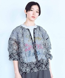 MEDE19F | ＭＥＤＥ１９Ｆ　オーガンジー刺繍シアーブルゾン〈ブラック×オフホワイト〉(その他アウター)