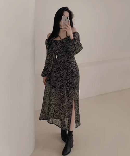 FAVORITO（ファヴォリート）の「花柄スリットワンピース（ワンピース・レディース・ベージュ/ブラック・F）」の9枚目の写真