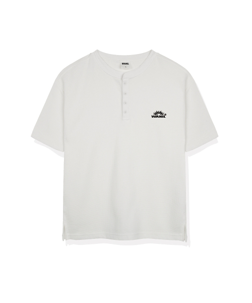 WANIL（ウェニール）の「サンロゴワッフルヘンリーネック半袖Tシャツ3カラー[WASR_1002]（Tシャツ/カットソー・レディース・ブラック/グレー/ホワイト・MEDIUM/LARGE/X-LARGE）」の4枚目の写真