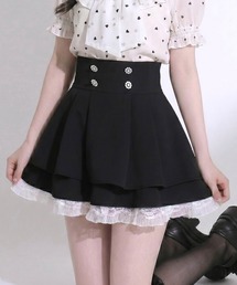 ビジューボタンハイウエストタックレースフリルミニスカート【大きいサイズあり】