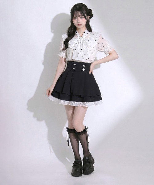 DearMyLoveRose（ディアマイラブローズ）の「ビジューボタンハイウエストタックレースフリルミニスカート【大きいサイズあり】（スカート・レディース・ベージュ/グレー/ブラック・LL～3L/L～LL/M-L）」の10枚目の写真