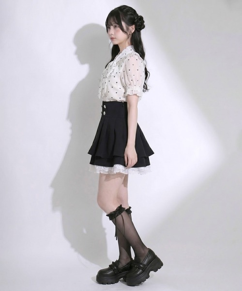 DearMyLoveRose（ディアマイラブローズ）の「ビジューボタンハイウエストタックレースフリルミニスカート【大きいサイズあり】（スカート・レディース・ベージュ/グレー/ブラック・LL～3L/L～LL/M-L）」の9枚目の写真