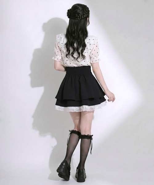 DearMyLoveRose（ディアマイラブローズ）の「ビジューボタンハイウエストタックレースフリルミニスカート【大きいサイズあり】（スカート・レディース・ベージュ/グレー/ブラック・LL～3L/L～LL/M-L）」の8枚目の写真
