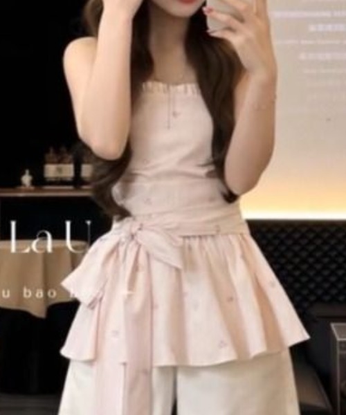 LUCPY(ラクピー)の「リボンペプラムキャミトップス(キャミソール・レディース・ピンク・X-LARGE/LARGE/MEDIUM/SMALL)」の2枚目の写真