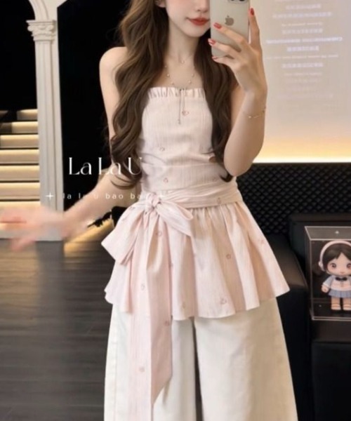 LUCPY(ラクピー)の「リボンペプラムキャミトップス(キャミソール・レディース・ピンク・X-LARGE/LARGE/MEDIUM/SMALL)」の3枚目の写真