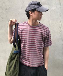 エッセンシャルストライプクロップTシャツ[バーガンディ]