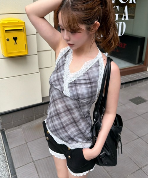 RAY CASSIN(レイカズン)の「【ドット・チェック】ホルターネックレースTシャツ / ブラウス(Tシャツ/カットソー・レディース・ブラック系その他2/ホワイト系その他2/ブラック系その他3/ベージュ系その他3・FREE)」の3枚目の写真