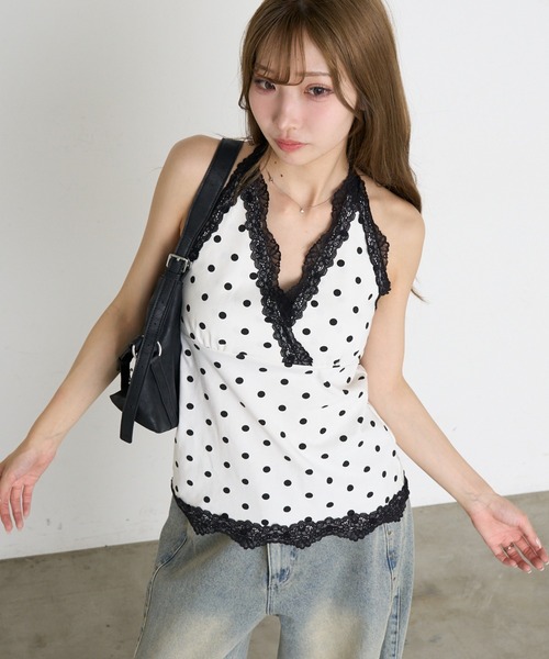 RAY CASSIN(レイカズン)の「【ドット・チェック】ホルターネックレースTシャツ / ブラウス(Tシャツ/カットソー・レディース・ブラック系その他2/ホワイト系その他2/ブラック系その他3/ベージュ系その他3・FREE)」の15枚目の写真