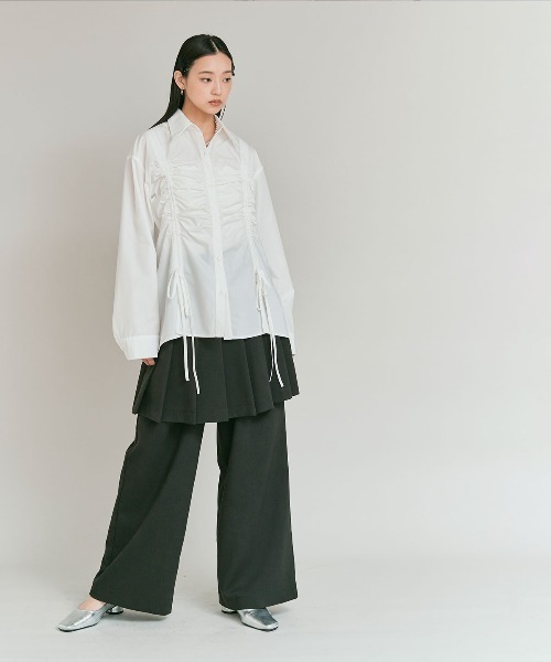 W:Huku(フーク)の「【W:Huku / ノンアイロンシリーズ】シャーリング リボン ブラウス / Wrinkle-Resistant Shirred Ribbon Blouse(シャツ/ブラウス・レディース・オフホワイト・FREE)」の6枚目の写真