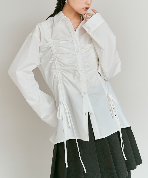 W:Huku(フーク)の「【W:Huku / ノンアイロンシリーズ】シャーリング リボン ブラウス / Wrinkle-Resistant Shirred Ribbon Blouse(シャツ/ブラウス・レディース・オフホワイト・FREE)」の7枚目の写真