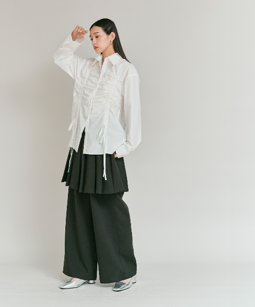 W:Huku(フーク)の「【W:Huku / ノンアイロンシリーズ】シャーリング リボン ブラウス / Wrinkle-Resistant Shirred Ribbon Blouse(シャツ/ブラウス・レディース・オフホワイト・FREE)」の8枚目の写真
