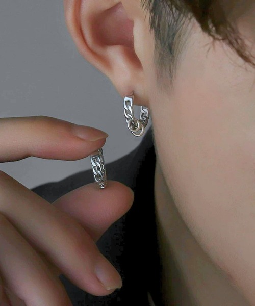 456869】メンズフープアクセントチェーンピアス(RZ)（ピアス（両耳用