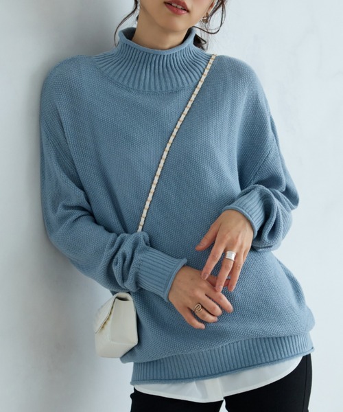 BELLUNA(ベルーナ)の「肌と仲良くなれる鹿のこ編ニット(ニット/セーター・レディース・テラコッタ/サックスブルー/ネイビー/モカ/グリーン・LARGE/MEDIUM/X-LARGE)」の5枚目の写真