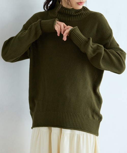 BELLUNA(ベルーナ)の「肌と仲良くなれる鹿のこ編ニット(ニット/セーター・レディース・テラコッタ/サックスブルー/ネイビー/モカ/グリーン・LARGE/MEDIUM/X-LARGE)」の3枚目の写真