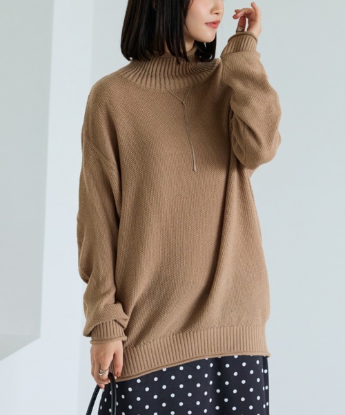 BELLUNA(ベルーナ)の「肌と仲良くなれる鹿のこ編ニット(ニット/セーター・レディース・テラコッタ/サックスブルー/ネイビー/モカ/グリーン・LARGE/MEDIUM/X-LARGE)」の2枚目の写真