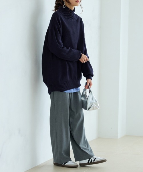 BELLUNA(ベルーナ)の「肌と仲良くなれる鹿のこ編ニット(ニット/セーター・レディース・テラコッタ/サックスブルー/ネイビー/モカ/グリーン・LARGE/MEDIUM/X-LARGE)」の16枚目の写真