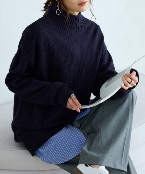 BELLUNA(ベルーナ)の「肌と仲良くなれる鹿のこ編ニット(ニット/セーター・レディース・テラコッタ/サックスブルー/ネイビー/モカ/グリーン・LARGE/MEDIUM/X-LARGE)」の17枚目の写真