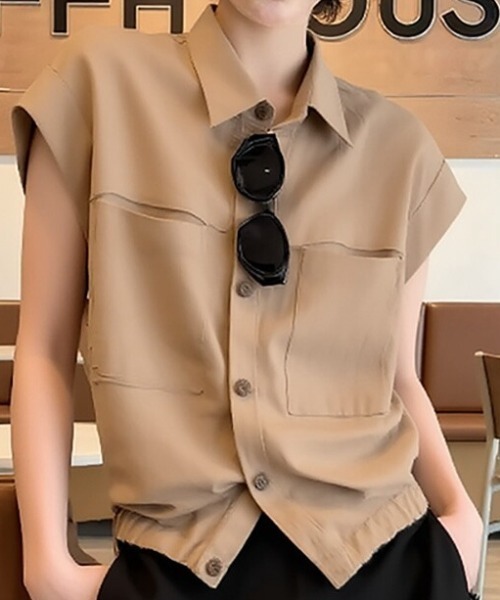 AMAJI(アマジ)の「ポロカラー 半袖ブラウス(シャツ/ブラウス・レディース・キャメル・SMALL/X-LARGE/LARGE/MEDIUM)」の3枚目の写真