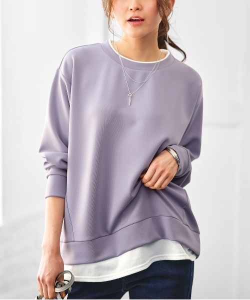 BELLUNA PLUS(ベルーナ)の「重ね着風とろみ素材プルオーバー(Tシャツ/カットソー・レディース・ラベンダー/ブルー/チャコール/モカ・MEDIUM/X-LARGE/LARGE)」の4枚目の写真
