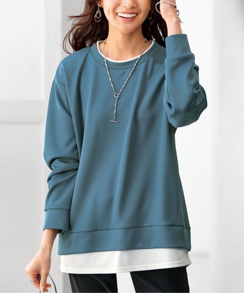 BELLUNA PLUS(ベルーナ)の「重ね着風とろみ素材プルオーバー(Tシャツ/カットソー・レディース・ラベンダー/ブルー/チャコール/モカ・MEDIUM/X-LARGE/LARGE)」の3枚目の写真