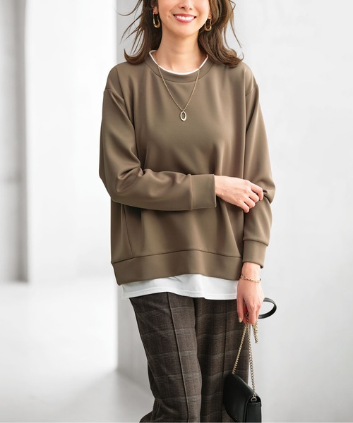 BELLUNA PLUS(ベルーナ)の「重ね着風とろみ素材プルオーバー(Tシャツ/カットソー・レディース・ラベンダー/ブルー/チャコール/モカ・MEDIUM/X-LARGE/LARGE)」の5枚目の写真