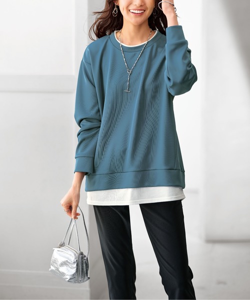 BELLUNA PLUS(ベルーナ)の「重ね着風とろみ素材プルオーバー(Tシャツ/カットソー・レディース・ラベンダー/ブルー/チャコール/モカ・MEDIUM/X-LARGE/LARGE)」の6枚目の写真