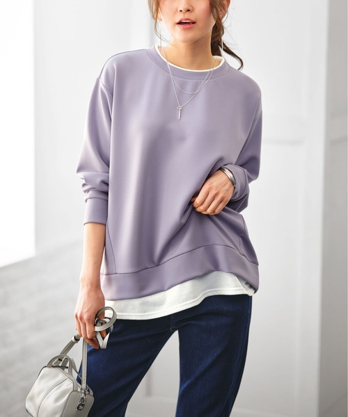 BELLUNA PLUS(ベルーナ)の「重ね着風とろみ素材プルオーバー(Tシャツ/カットソー・レディース・ラベンダー/ブルー/チャコール/モカ・MEDIUM/X-LARGE/LARGE)」の7枚目の写真