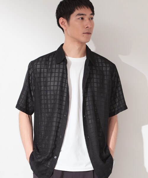 THE SHOP TK (ザ ショップ ティーケー )の「【洗濯機OK】格子柄メッシュ半袖シャツ(シャツ/ブラウス・メンズ・オフホワイト/ブラック/ブルー系その他・04/03/01/02)」の3枚目の写真
