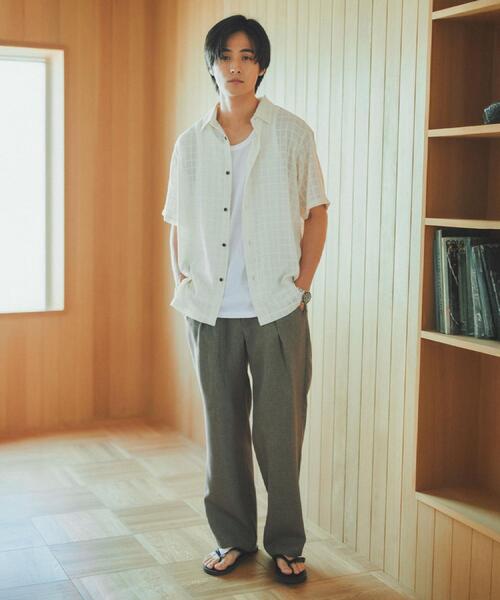 THE SHOP TK (ザ ショップ ティーケー )の「【洗濯機OK】格子柄メッシュ半袖シャツ(シャツ/ブラウス・メンズ・オフホワイト/ブラック/ブルー系その他・04/03/01/02)」の5枚目の写真