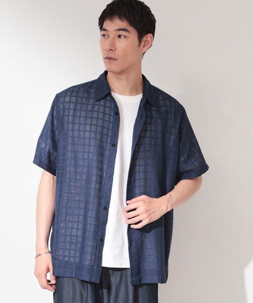 THE SHOP TK (ザ ショップ ティーケー )の「【洗濯機OK】格子柄メッシュ半袖シャツ(シャツ/ブラウス・メンズ・オフホワイト/ブラック/ブルー系その他・04/03/01/02)」の15枚目の写真