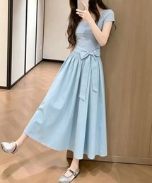 フロントリボン ハイウエスト サマーワンピース