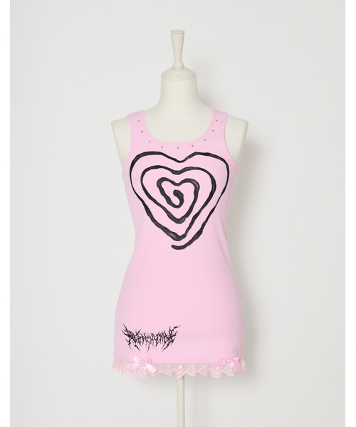 AVENCHUMU(アバンチュウム)の「Swirl heart illusutration tanktop mini onepiece(ワンピース・レディース・ブラック/ピンク/ブラック×ピンク・FREE)」の9枚目の写真
