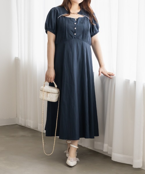 CLETTE(クレット)の「フロントボタンピンタックワンピース(ワンピース・レディース・ピンク/ネイビー/チャコールグレー・3L/4L/LL)」の12枚目の写真