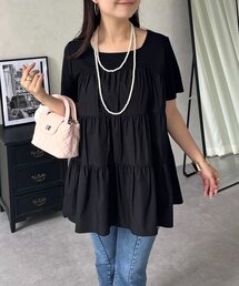 バックヨークタックティアードTシャツ