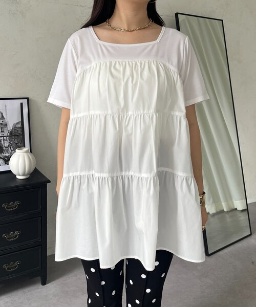 prose verse(プロズヴェール)の「バックヨークタックティアードTシャツ(Tシャツ/カットソー・レディース・オフホワイト/ブラック・MEDIUM/LARGE)」の20枚目の写真