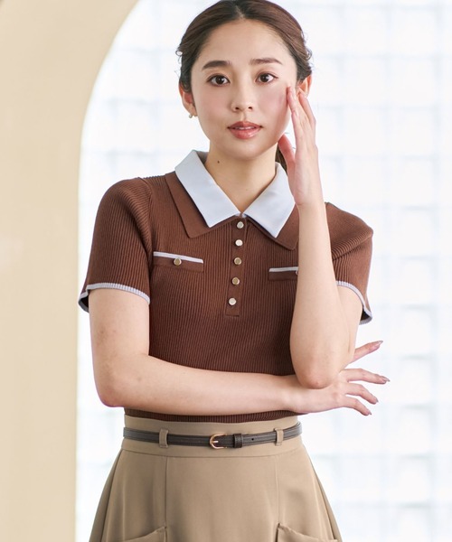 MISCH MASCH(ミッシュマッシュ)の「2026秋冬新作 カラーレイヤードダブル襟ポロニット(ニット/セーター・レディース・ネイビー/ブラウン/ピンク・フリ-)」の2枚目の写真