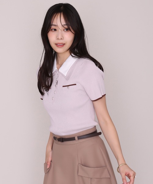 MISCH MASCH(ミッシュマッシュ)の「2026秋冬新作 カラーレイヤードダブル襟ポロニット(ニット/セーター・レディース・ネイビー/ブラウン/ピンク・フリ-)」の15枚目の写真