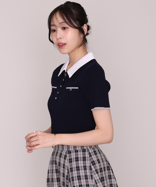 MISCH MASCH(ミッシュマッシュ)の「2026秋冬新作 カラーレイヤードダブル襟ポロニット(ニット/セーター・レディース・ネイビー/ブラウン/ピンク・フリ-)」の19枚目の写真