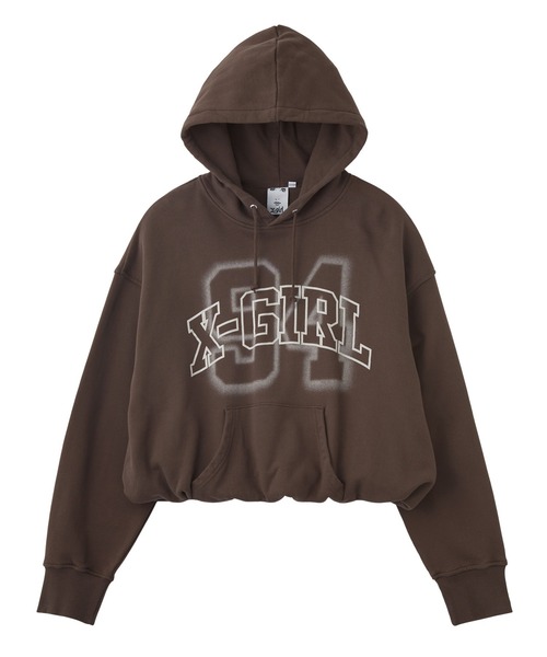 X-girl(エックスガール)の「FLOCKED SPRAY LOGO BALLOON HEM SWEAT HOODIE(パーカー・レディース・パープル/ブラウン/ブラック・S/M)」の10枚目の写真