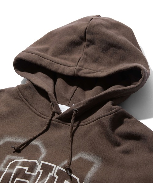 X-girl(エックスガール)の「FLOCKED SPRAY LOGO BALLOON HEM SWEAT HOODIE(パーカー・レディース・パープル/ブラウン/ブラック・S/M)」の12枚目の写真