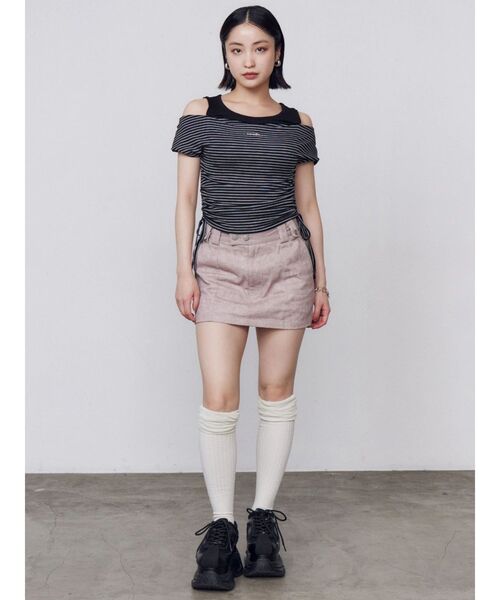 EMODA(エモダ)の「レイヤードレープクロップドトップ(Tシャツ/カットソー・レディース・ブラック/ホワイト/グレー・FREE)」の18枚目の写真