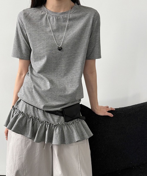 Girly Doll(ガーリードール)の「裾フリルボーダーTシャツ(その他トップス・レディース・ホワイト/グレー・FREE)」の20枚目の写真
