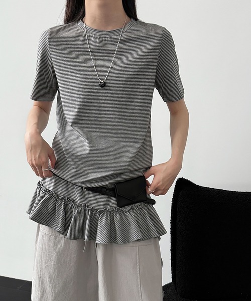 Girly Doll(ガーリードール)の「裾フリルボーダーTシャツ(その他トップス・レディース・ホワイト/グレー・FREE)」の21枚目の写真