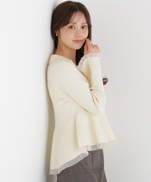 PROPORTION BODY DRESSING(プロポーションボディドレッシング)の「【加藤栞さん着用】シアー切替ペプラム / 1216270901(ニット/セーター・レディース・ホワイト系その他/ブラック/ブラウン系その他/パープル・FREE)」の2枚目の写真