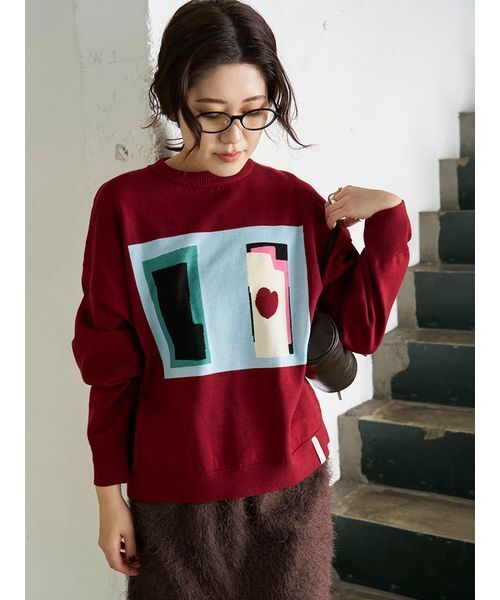 emmi(エミ)の「【Henri Matisse】インターシャニットプルオーバー(ニット/セーター・レディース・アイボリー/ネイビー/レッド・F)」の3枚目の写真