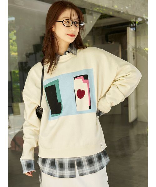 emmi(エミ)の「【Henri Matisse】インターシャニットプルオーバー(ニット/セーター・レディース・アイボリー/ネイビー/レッド・F)」の1枚目の写真