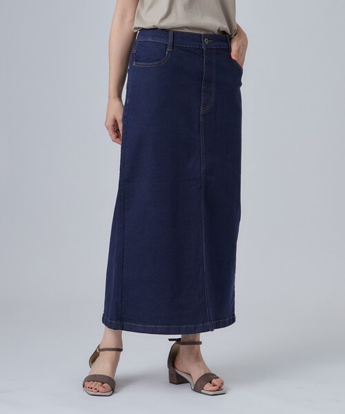 SHOO・LA・RUE（シューラルー）の「【洗濯機可/S-LL】程よいシルエットで使いやすい ストレッチデニムスカート（デニムスカート・レディース・ネイビー/ブルー・04/03/02/01）」の3枚目の写真